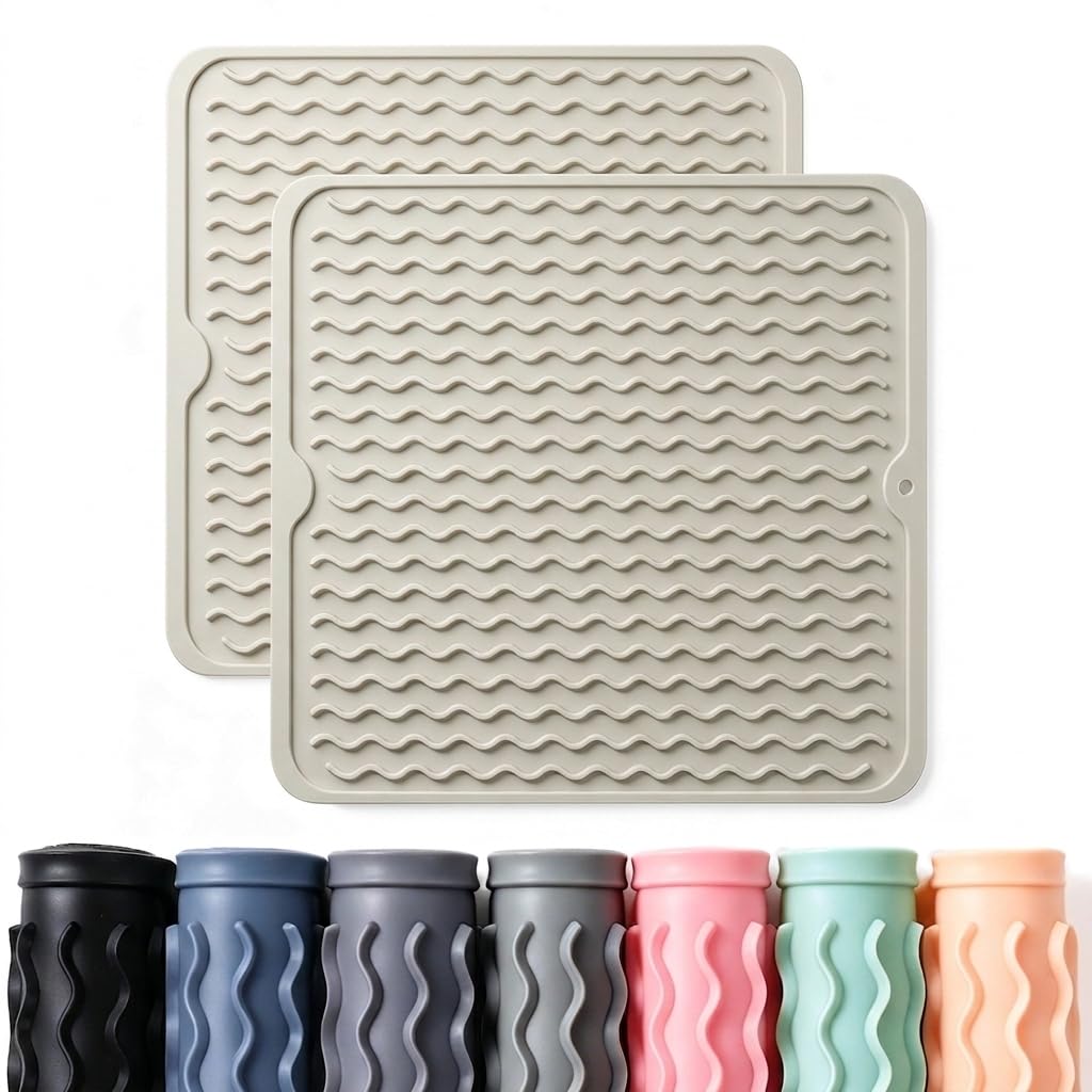 2 Pack Caketime Silicone Dish Drying Mat for Kitchen Counter Heat Resistant Under Sink Waterproof Coffee Bar Accessories Dining Rack Stone Utensil Holder Countertop Decor Must Haves 2026