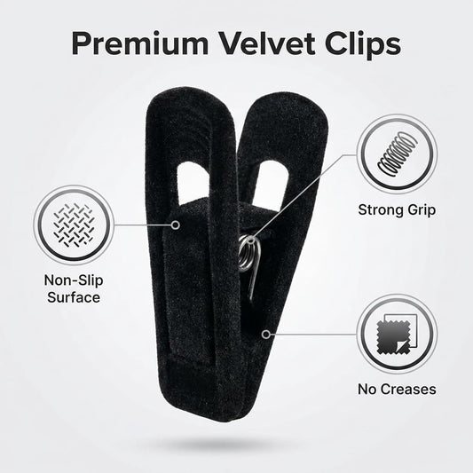 WANGSHIQI Velvet Hangers Clips,10 Pack Black Pants Velvet Clips, Strong Finger Clips Perfect for Slim-line Clothes Velvet Hangers (10, Black)