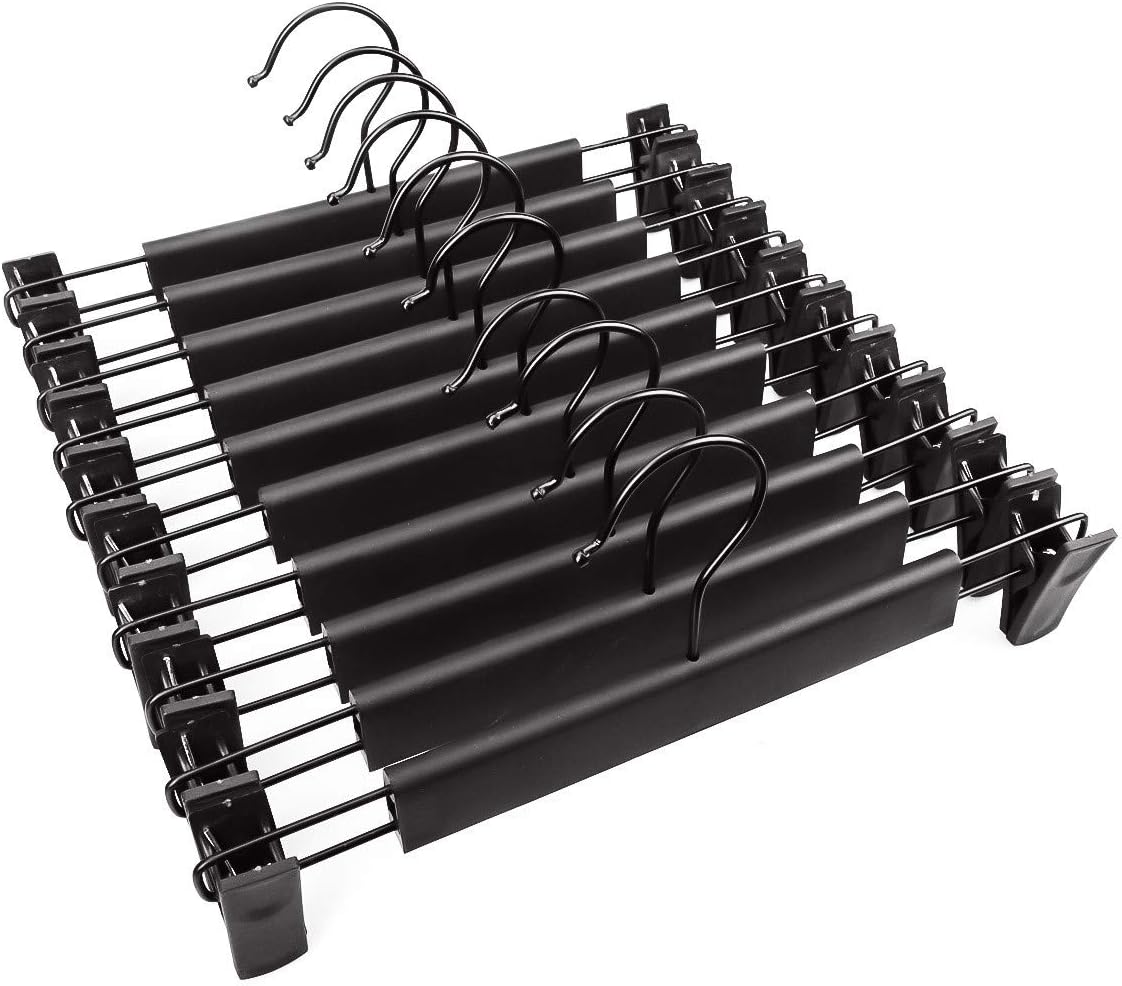 10 Pack Pants Hangers with Adjustable Non-Slip Clips Anti-Rust Hanging Hook for Trouser,Skirts,Jeans,Clothes Hangers Black