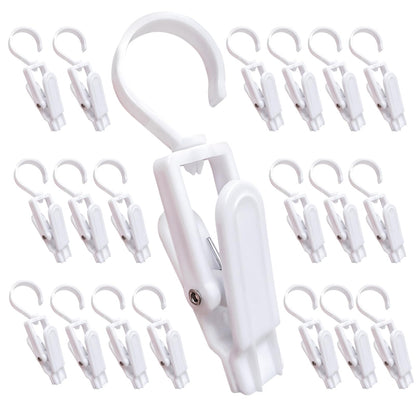 12 Pcs Super Strong Plastic Swivel Hanging Hooks, Curtain Clips, Clothes Pins, Beach Towel Clips, Home Swivel Laundry Clips for Hats, Pants, Towels, Socks, Pants (White)