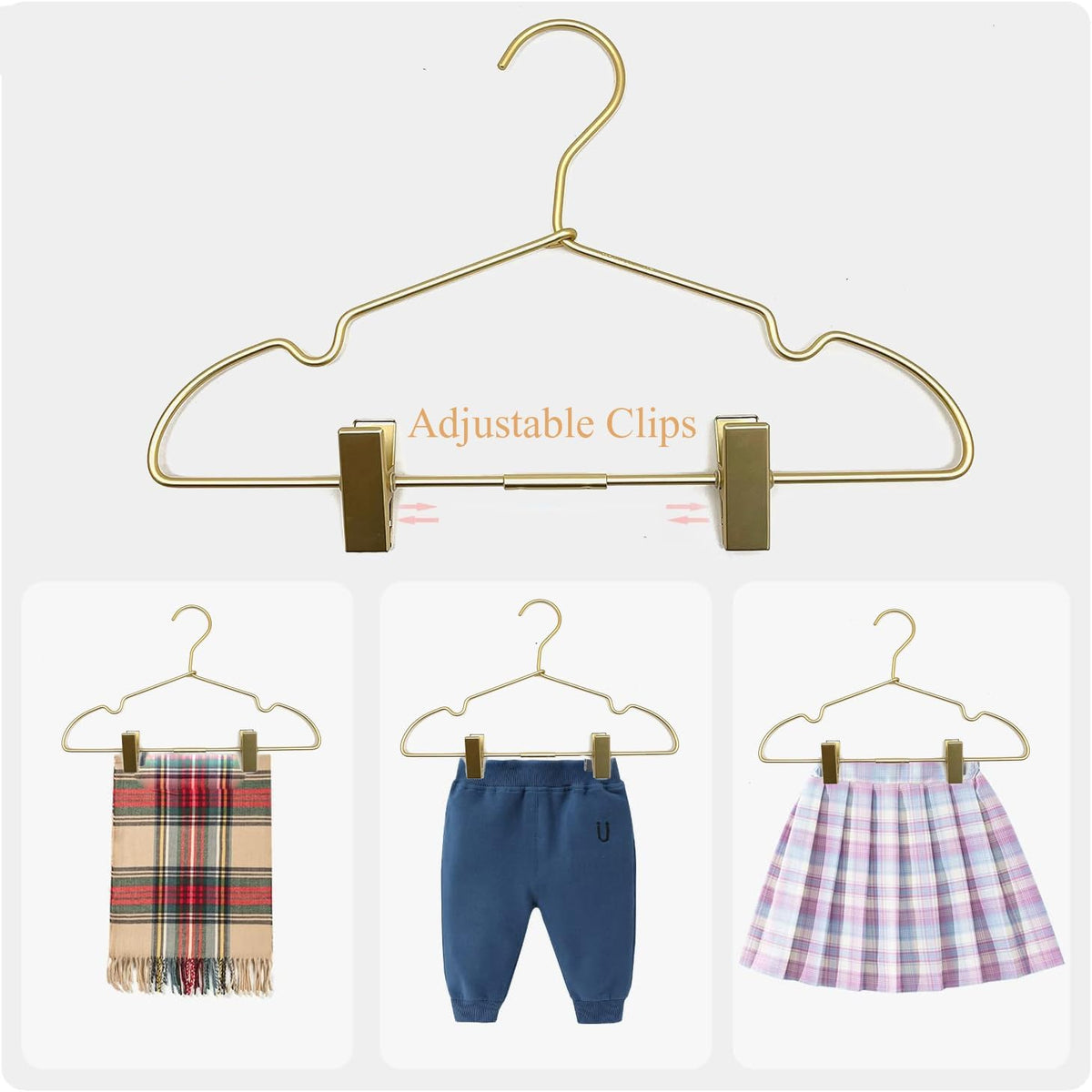 12.6" Children Gold Clothes Hangers with Clips,10 Pack,Newborn Kids Non Slip Durable Space Saving Clothes,Standard Hangers Heavy Duty Saving Space