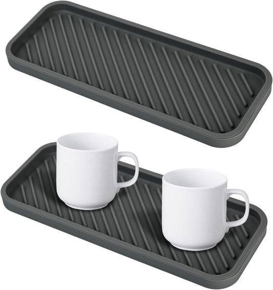2-pack Silicone Sink Organizer Tray,Multi-functional Draining Mat for Dinning Table,Bathroom,Makeup,kitchen sink organizer,Heat Resistant,BPA Free,Non-Slip and Easy to Clean,9x3.5Inch. (gray)
