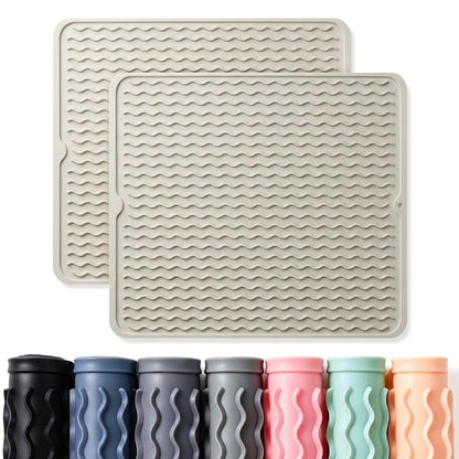 2 Pack Caketime Silicone Dish Drying Mat for Kitchen Counter Cooking Baking Coffee Bar Hot Pads Accessories Dining Home Essentials Under Sink Protector Organizers Stone Rack Trays Drain Black