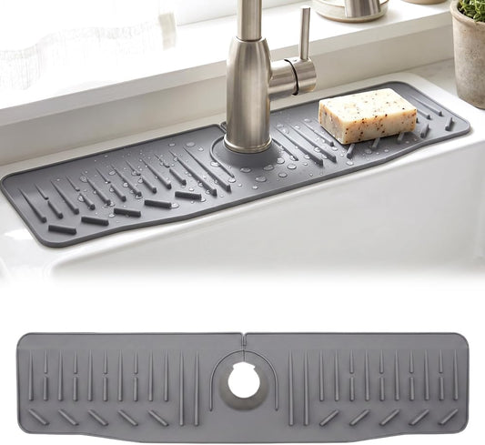24 Inch Silicone Faucet Mat for Kitchen Sink, 2026 New Silicone Splash Shield for Kitchen Sink, Multifunctional Sink Organizer Mat for Kitchen Countertops (Grey)