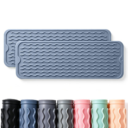 2 Pack Caketime Silicone Dish Drying Mat for Kitchen Counter Cooking Baking Coffee Bar Hot Pads Accessories Dining Home Essentials Under Sink Protector Organizers Stone Rack Trays Drain Black