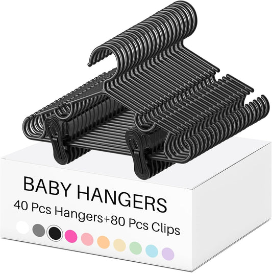 Hsei Baby Hanger with Clip for Pant,120 Packs Total,Black,10.6 Inch