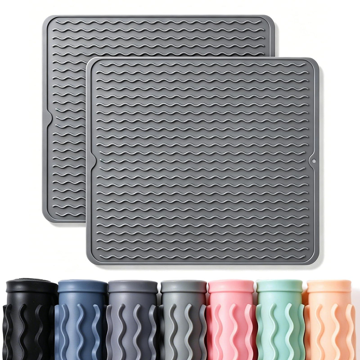 2 Pack Caketime Silicone Dish Drying Mat for Kitchen Counter Heat Resistant Under Sink Waterproof Coffee Bar Accessories Dining Rack Stone Utensil Holder Countertop Decor Must Haves 2026