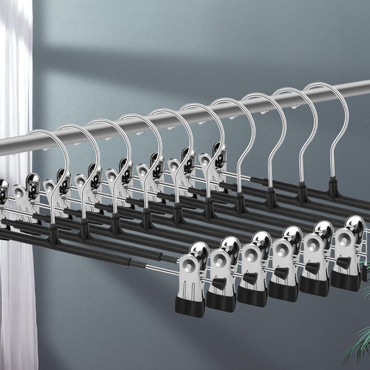 20 Pack Pants Hangers with Clips,Skirt Hangers Space Saving, Heavy-Duty Pant Hangers Metal Clothes Hanger for Closet, Black