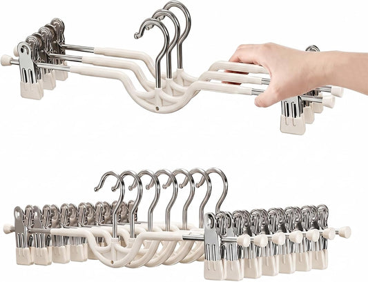Space Saving Pants Hangers with Clips for Skirts, 10 Pack