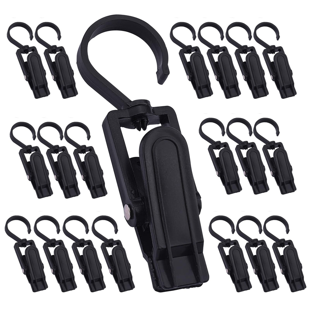 12 Pcs Super Strong Plastic Swivel Hanging Hooks, Curtain Clips, Clothes Pins, Beach Towel Clips, Home Swivel Laundry Clips for Hats, Pants, Towels, Socks, Pants (White)