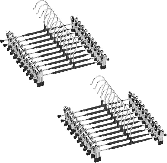 20 Pack Pants Hangers with Clips,Skirt Hangers Space Saving, Heavy-Duty Pant Hangers Metal Clothes Hanger for Closet, Black