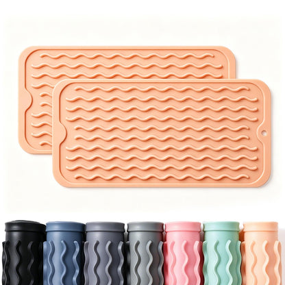 2 Pack Caketime Silicone Dish Drying Mat for Kitchen Counter Cooking Baking Coffee Bar Hot Pads Accessories Dining Home Essentials Under Sink Protector Organizers Stone Rack Trays Drain Black