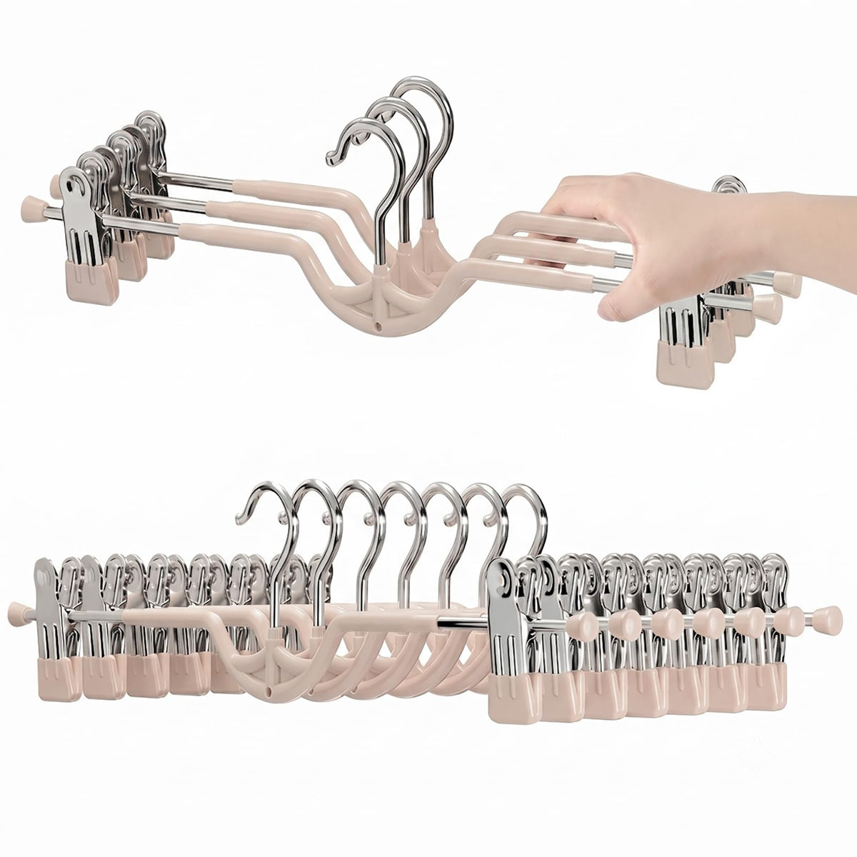 Space Saving Pants Hangers with Clips for Skirts, 10 Pack