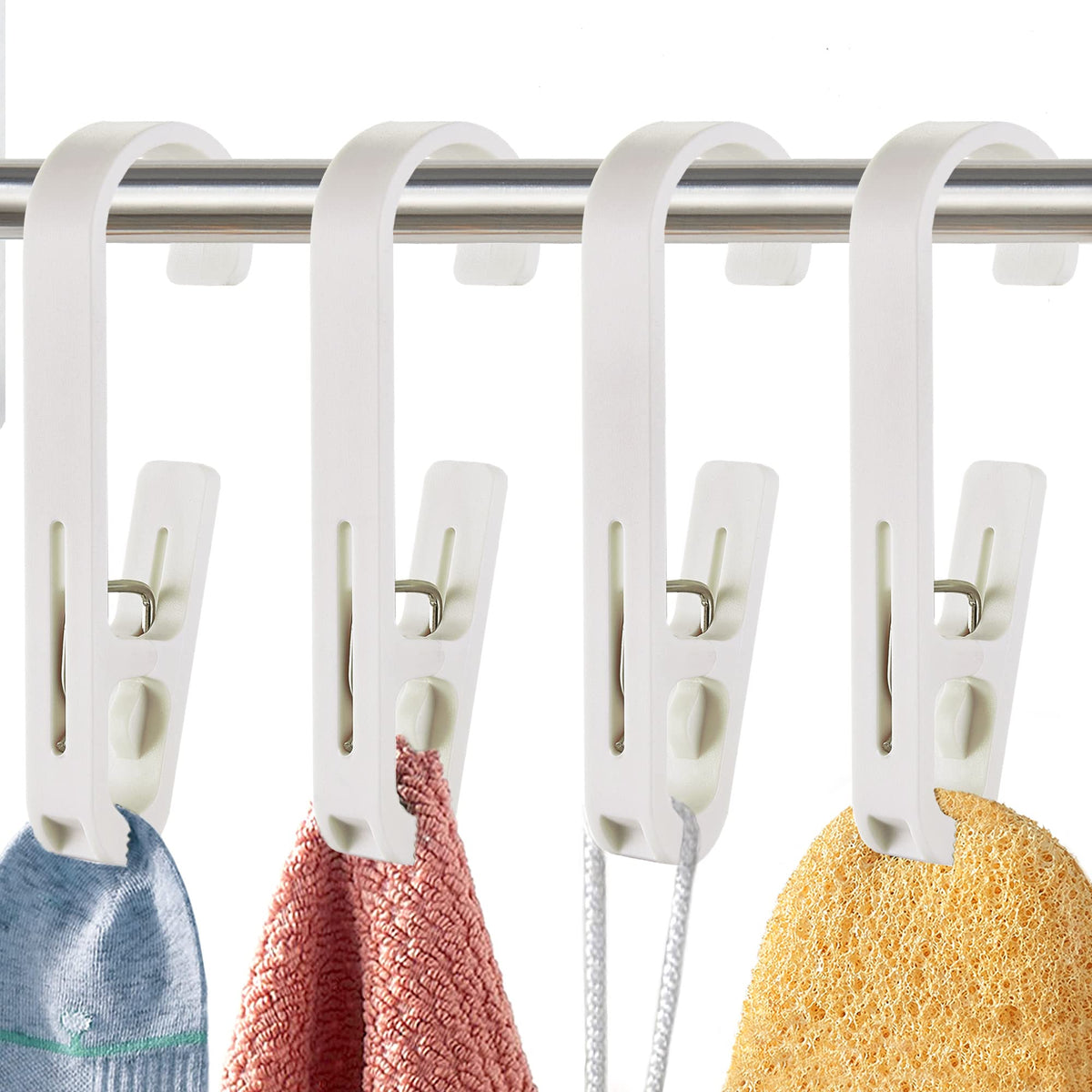 Laundry Hooks with Clips Hanger Closet Organizer Clamps Socks Boot Bras Towels for Bathroom Wardrobe Kitchen Office 4Pcs (Black)