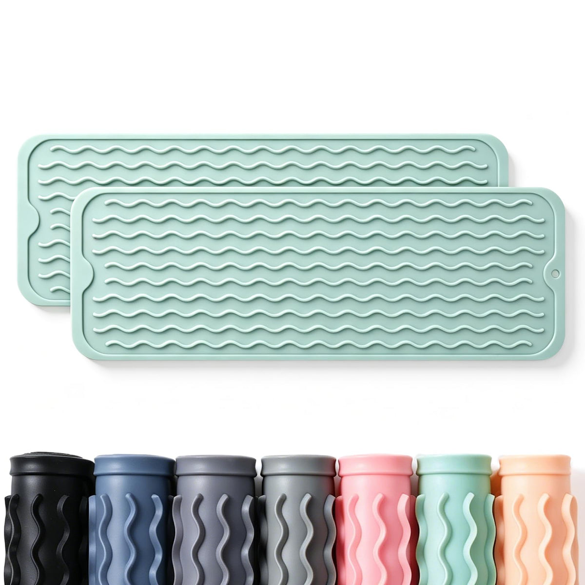 2 Pack Caketime Silicone Dish Drying Mat for Kitchen Counter Cooking Baking Coffee Bar Hot Pads Accessories Dining Home Essentials Under Sink Protector Organizers Stone Rack Trays Drain Black
