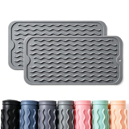 2 Pack Caketime Silicone Dish Drying Mat for Kitchen Counter Cooking Baking Coffee Bar Hot Pads Accessories Dining Home Essentials Under Sink Protector Organizers Stone Rack Trays Drain Black
