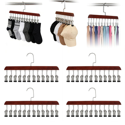 2PCS Space Saving Hanging Clothes Organizer, Wooden Pants Hanger 12-Clip