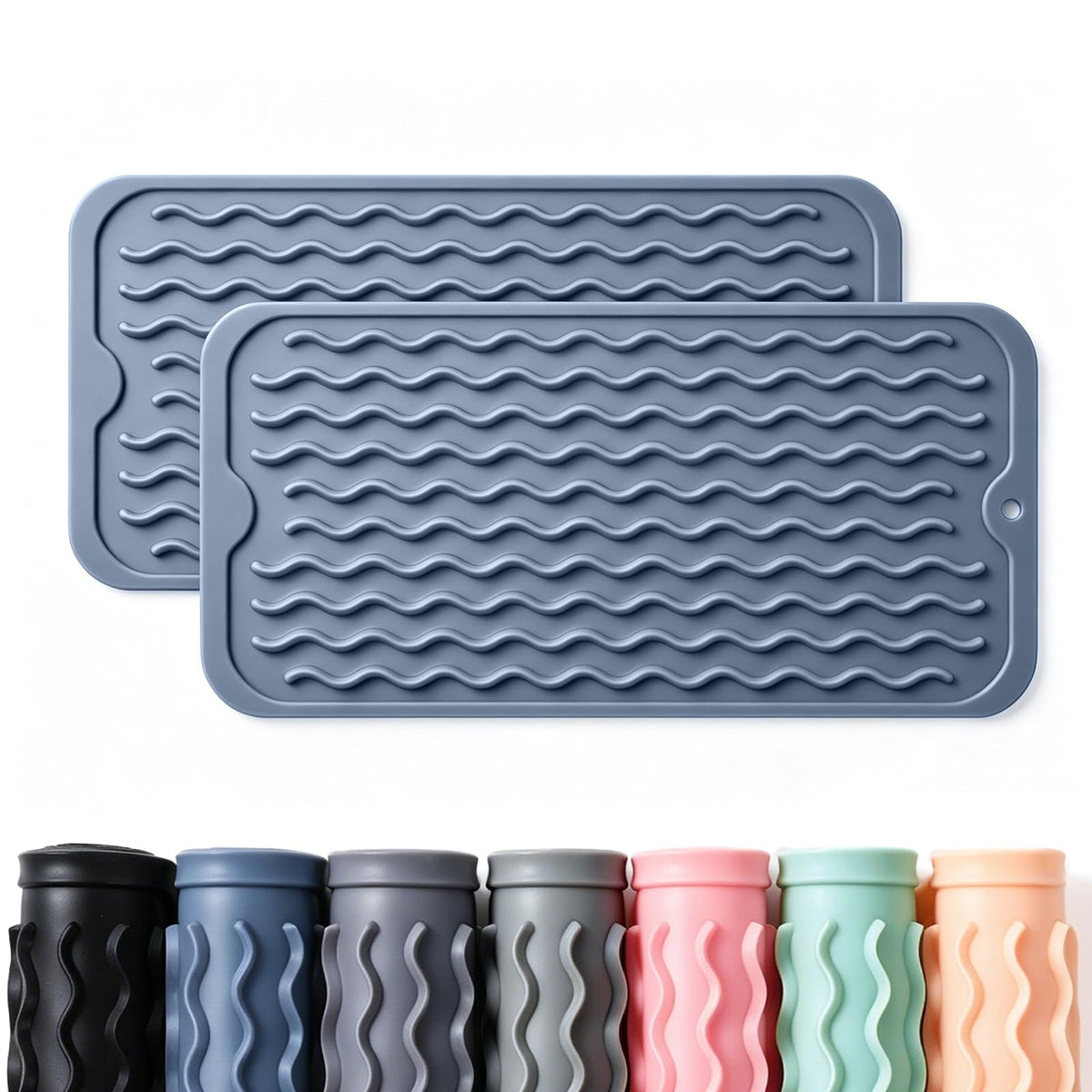 2 Pack Caketime Silicone Dish Drying Mat for Kitchen Counter Heat Resistant Under Sink Waterproof Coffee Bar Accessories Dining Rack Stone Utensil Holder Countertop Decor Must Haves 2026