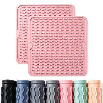 2 Pack Caketime Silicone Dish Drying Mat for Kitchen Counter Cooking Baking Coffee Bar Hot Pads Accessories Dining Home Essentials Under Sink Protector Organizers Stone Rack Trays Drain Black