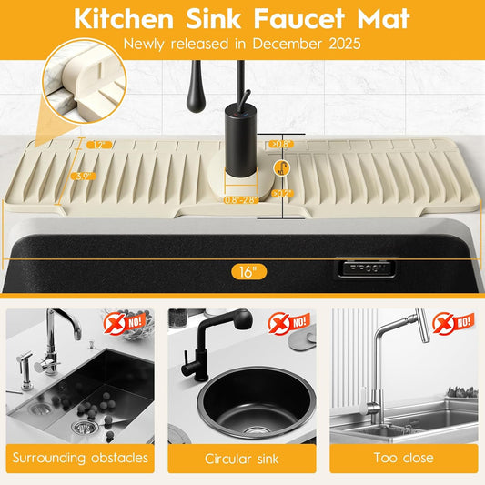 16" Silicone Faucet Mat for Kitchen Sink of The Lastest, Beige