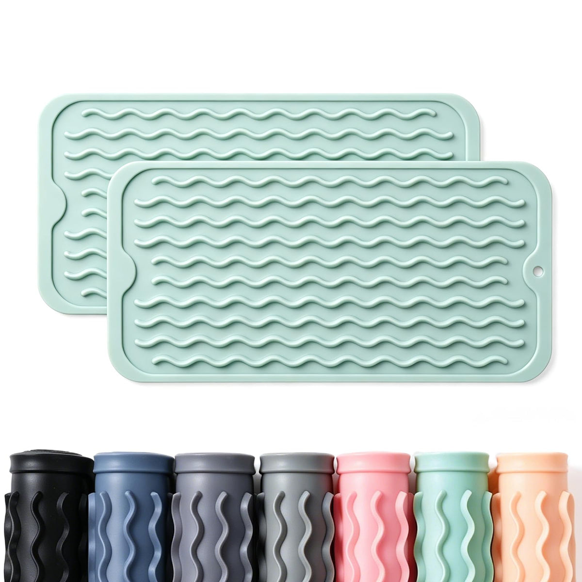 2 Pack Caketime Silicone Dish Drying Mat for Kitchen Counter Cooking Baking Coffee Bar Hot Pads Accessories Dining Home Essentials Under Sink Protector Organizers Stone Rack Trays Drain Black