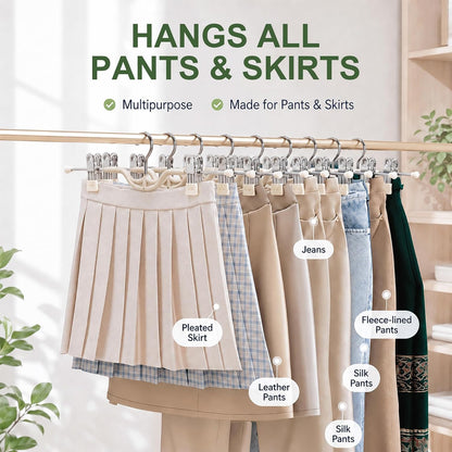 Space Saving Pants Hangers with Clips for Skirts, 10 Pack