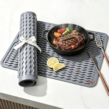 2 Pack Caketime Silicone Dish Drying Mat for Kitchen Counter Heat Resistant Under Sink Waterproof Coffee Bar Accessories Dining Rack Stone Utensil Holder Countertop Decor Must Haves 2026