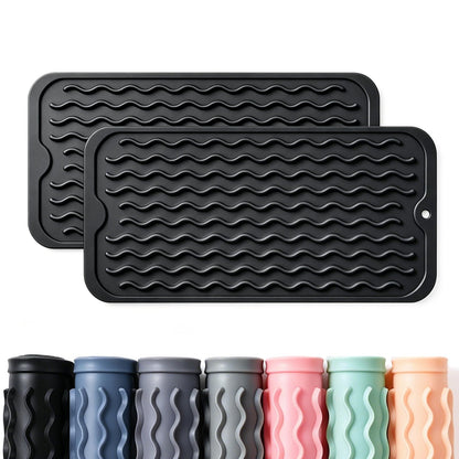 2 Pack Caketime Silicone Dish Drying Mat for Kitchen Counter Heat Resistant Under Sink Waterproof Coffee Bar Accessories Dining Rack Stone Utensil Holder Countertop Decor Must Haves 2026