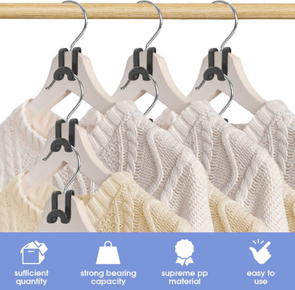 100Pcs Space Saving Hanger Hooks, Plastic Hanger Connector Hooks Black