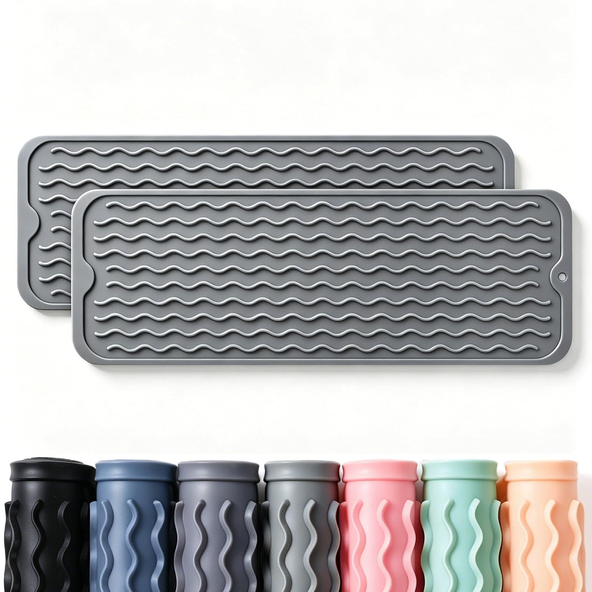 2 Pack Caketime Silicone Dish Drying Mat for Kitchen Counter Cooking Baking Coffee Bar Hot Pads Accessories Dining Home Essentials Under Sink Protector Organizers Stone Rack Trays Drain Black