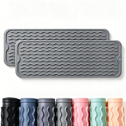 2 Pack Caketime Silicone Dish Drying Mat for Kitchen Counter Cooking Baking Coffee Bar Hot Pads Accessories Dining Home Essentials Under Sink Protector Organizers Stone Rack Trays Drain Black