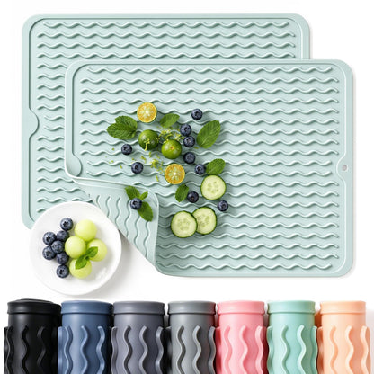 2 Pack Caketime Silicone Dish Drying Mat for Kitchen Counter Cooking Baking Coffee Bar Hot Pads Accessories Dining Home Essentials Under Sink Protector Organizers Stone Rack Trays Drain Black