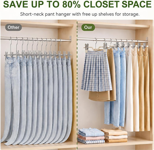 Space Saving Pants Hangers with Clips for Skirts, 10 Pack