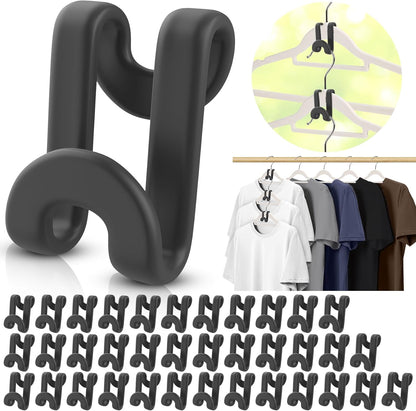 100Pcs Space Saving Hanger Hooks, Plastic Hanger Connector Hooks Black