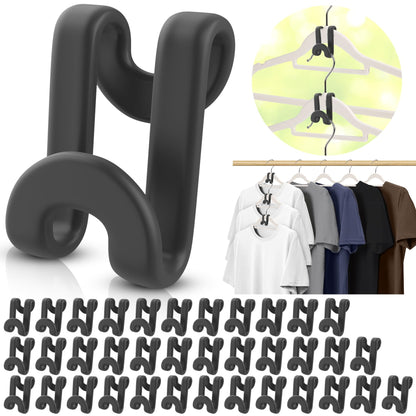 100Pcs Space Saving Hanger Hooks, Plastic Hanger Connector Hooks Black