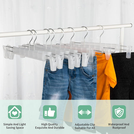 Pants Hangers with Clips, Skirt Hangers, 10 Pack, Translucent