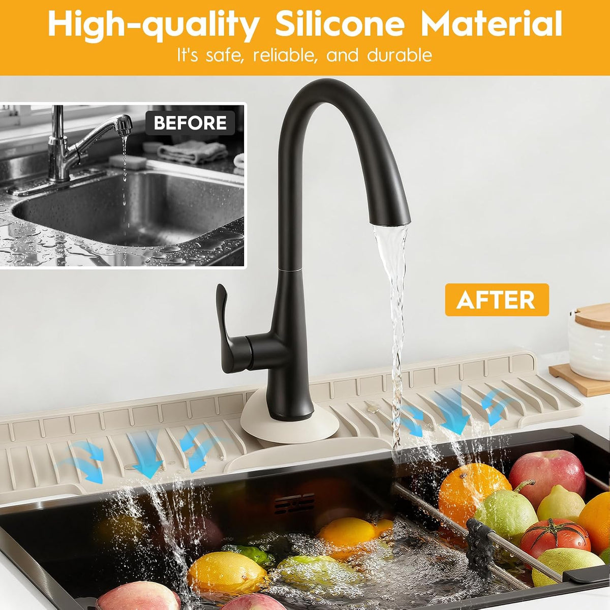 16" Silicone Faucet Mat for Kitchen Sink of The Lastest, Beige