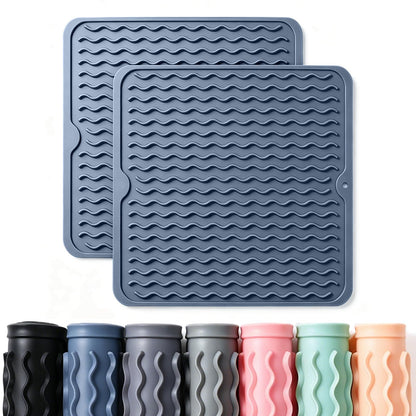 2 Pack Caketime Silicone Dish Drying Mat for Kitchen Counter Cooking Baking Coffee Bar Hot Pads Accessories Dining Home Essentials Under Sink Protector Organizers Stone Rack Trays Drain Black