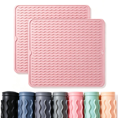 2 Pack Caketime Silicone Dish Drying Mat for Kitchen Counter Heat Resistant Under Sink Waterproof Coffee Bar Accessories Dining Rack Stone Utensil Holder Countertop Decor Must Haves 2026