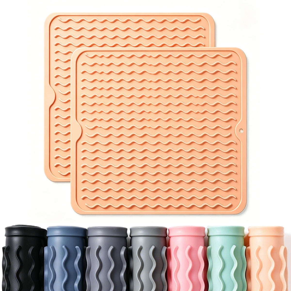 2 Pack Caketime Silicone Dish Drying Mat for Kitchen Counter Cooking Baking Coffee Bar Hot Pads Accessories Dining Home Essentials Under Sink Protector Organizers Stone Rack Trays Drain Black