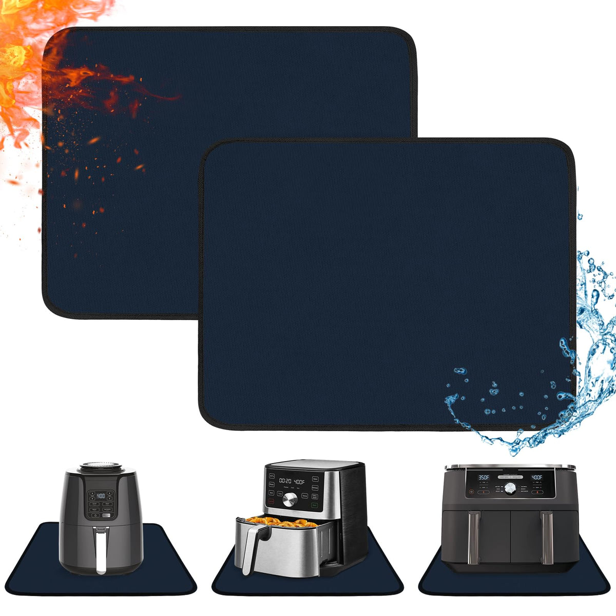 2 PCS Heat Resistant Mats for Countertop Air Fryer, 24x16in, Black