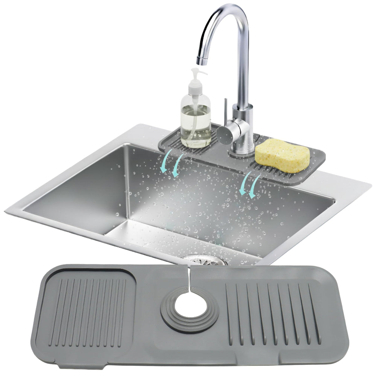 14.6” Silicone Faucet Mat For Kitchen Sink, Kitchen Sink Splash Guard Behind Faucet, Kitchen Faucet Mat For Kitchen Sink, Kitchen Sink Faucet Mat Splash Guard and Sink Water Splash Guard (Black)