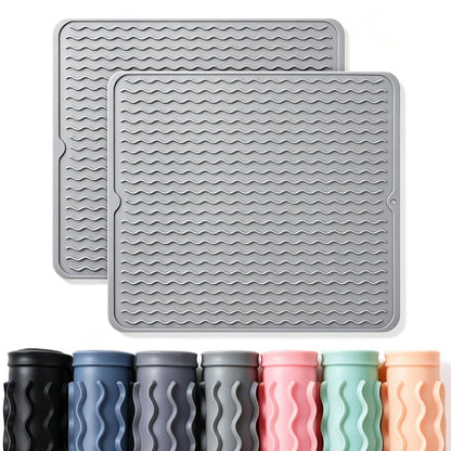2 Pack Caketime Silicone Dish Drying Mat for Kitchen Counter Heat Resistant Under Sink Waterproof Coffee Bar Accessories Dining Rack Stone Utensil Holder Countertop Decor Must Haves 2026