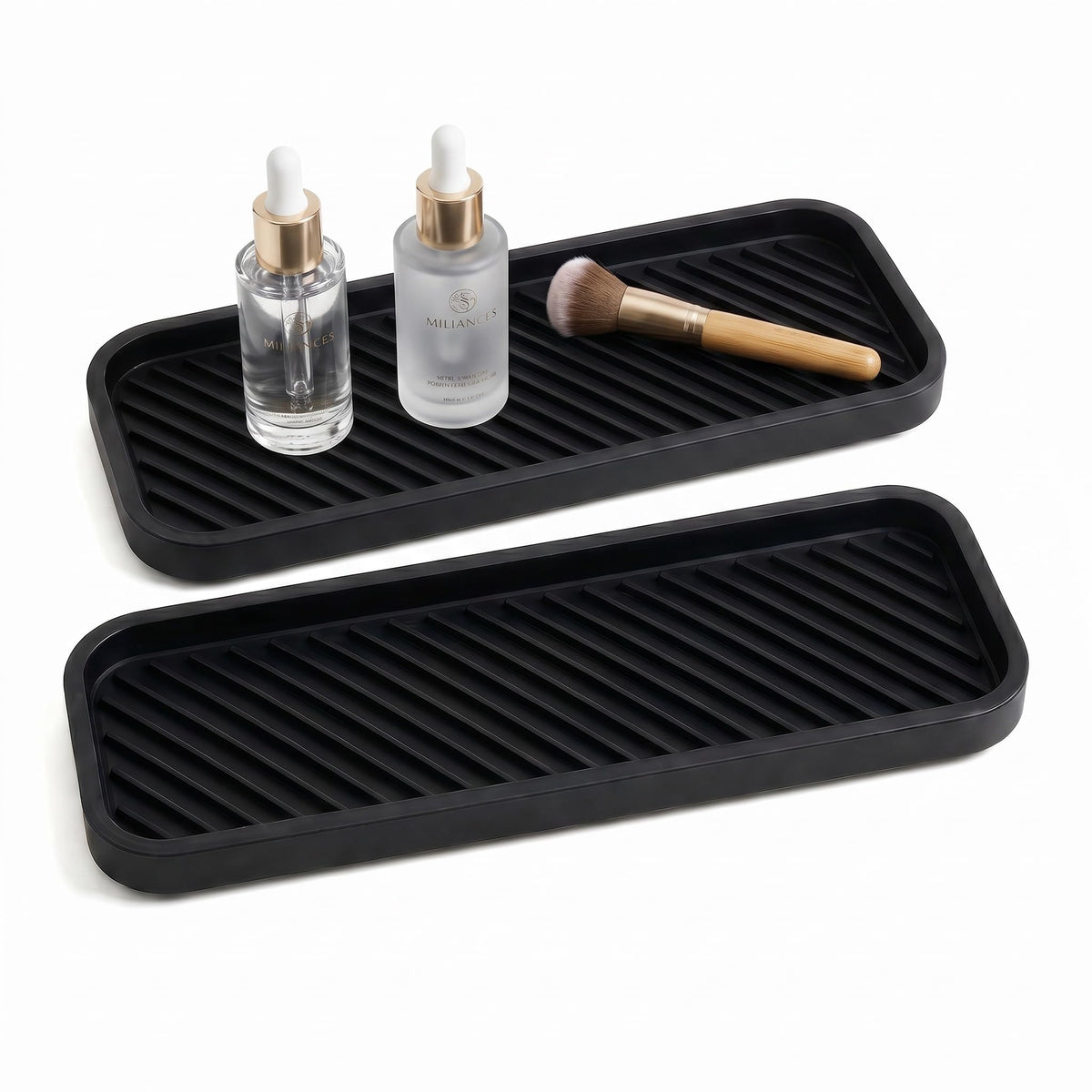 2-pack Silicone Sink Organizer Tray,Multi-functional Draining Mat for Dinning Table,Bathroom,Makeup,kitchen sink organizer,Heat Resistant,BPA Free,Non-Slip and Easy to Clean,9x3.5Inch. (gray)