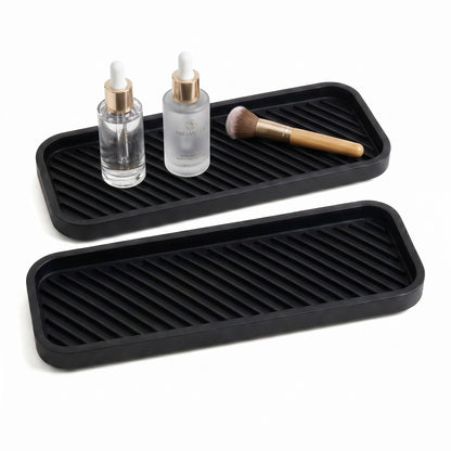 2-pack Silicone Sink Organizer Tray,Multi-functional Draining Mat for Dinning Table,Bathroom,Makeup,kitchen sink organizer,Heat Resistant,BPA Free,Non-Slip and Easy to Clean,9x3.5Inch. (gray)