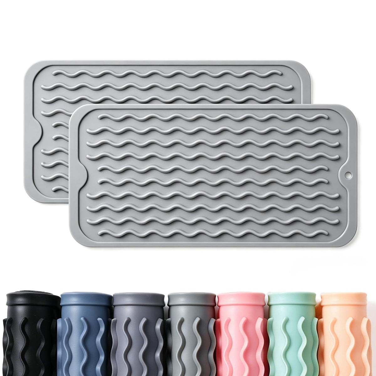 2 Pack Caketime Silicone Dish Drying Mat for Kitchen Counter Heat Resistant Under Sink Waterproof Coffee Bar Accessories Dining Rack Stone Utensil Holder Countertop Decor Must Haves 2026