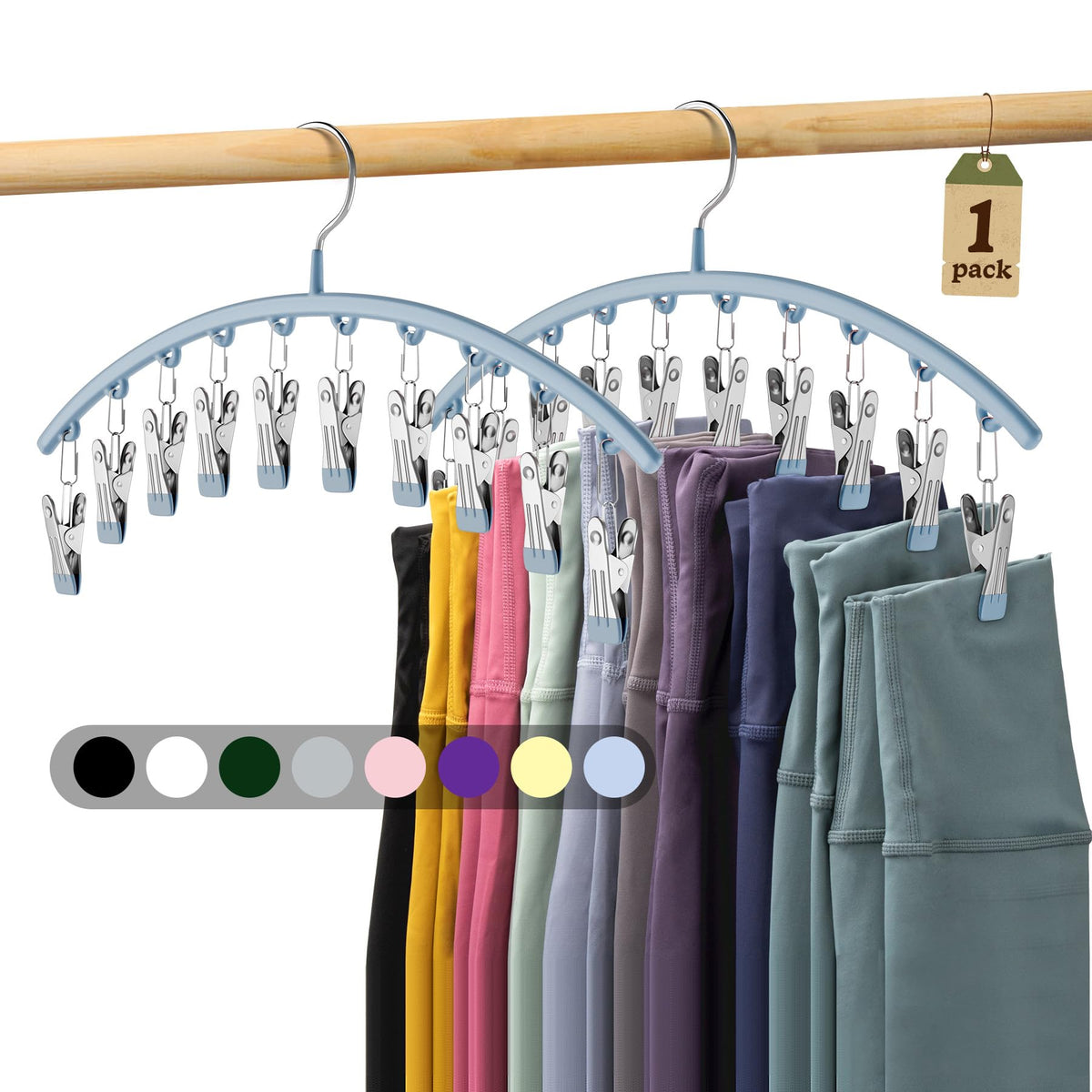 Volnamal Legging Organizer for Closet,2 Pack Metal Yoga Pants Hangers w/10 Clips Hold 20 Leggings,Space Saving Hanging Closet Organizer Clothes Hanger College Dorm Essentials Apartment Essential,Black