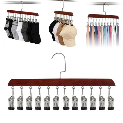 2PCS Space Saving Hanging Clothes Organizer, Wooden Pants Hanger 12-Clip