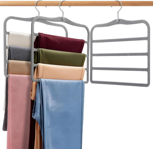 Velvet Pants Hangers Space Saving, 2-Pack Multi-Tier Closet Organizers,Grey