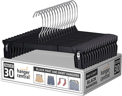 12 inch 30 Pack Pants Hangers Slim Plastic Black